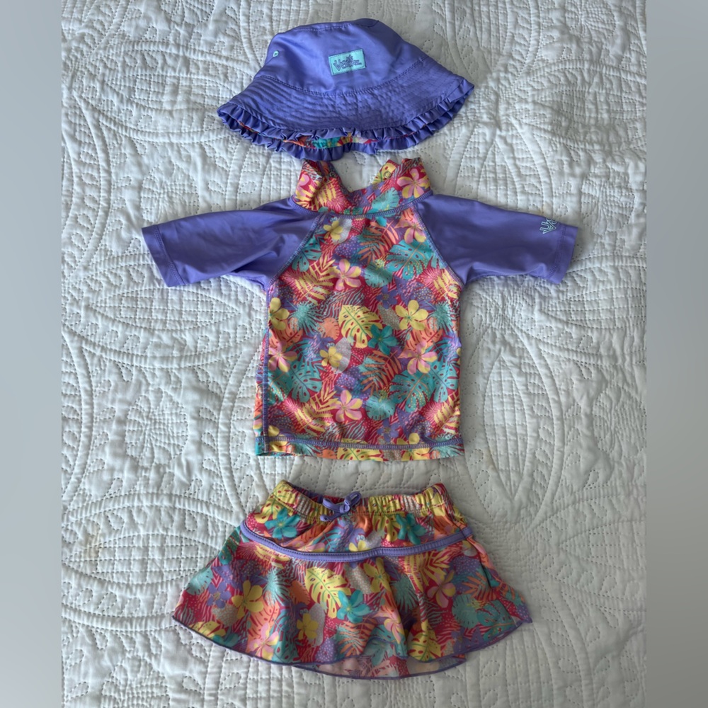 Tropical Floral Kids Rashguard Set with Hat